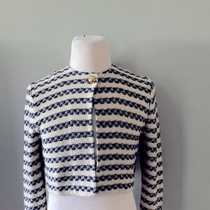 St. John Marie Gray Striped Black and White Cropped Jacket